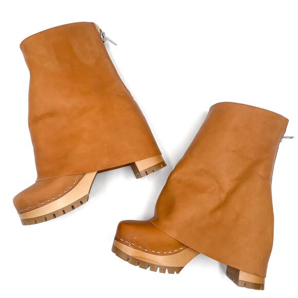 Swedish Hasbeens Bootcut Boot Nature Brown Leather Foldover Sz 40 / 10 - Picture 8 of 12